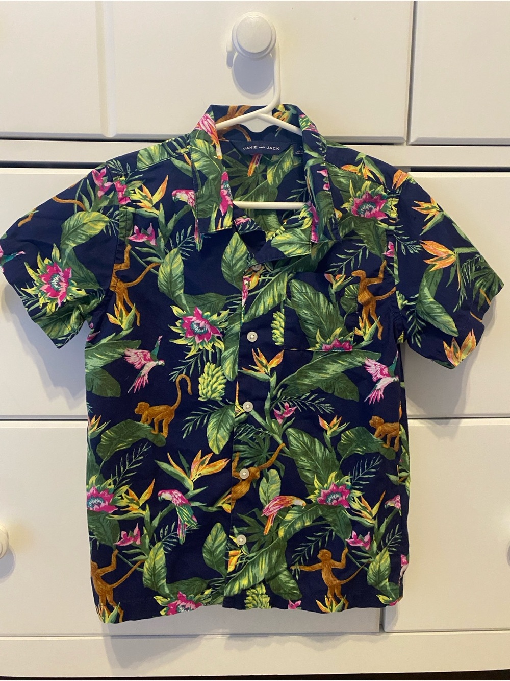Janie and Jack Navy Tropical Print Button-Up Shirt / Size 5 / EUC